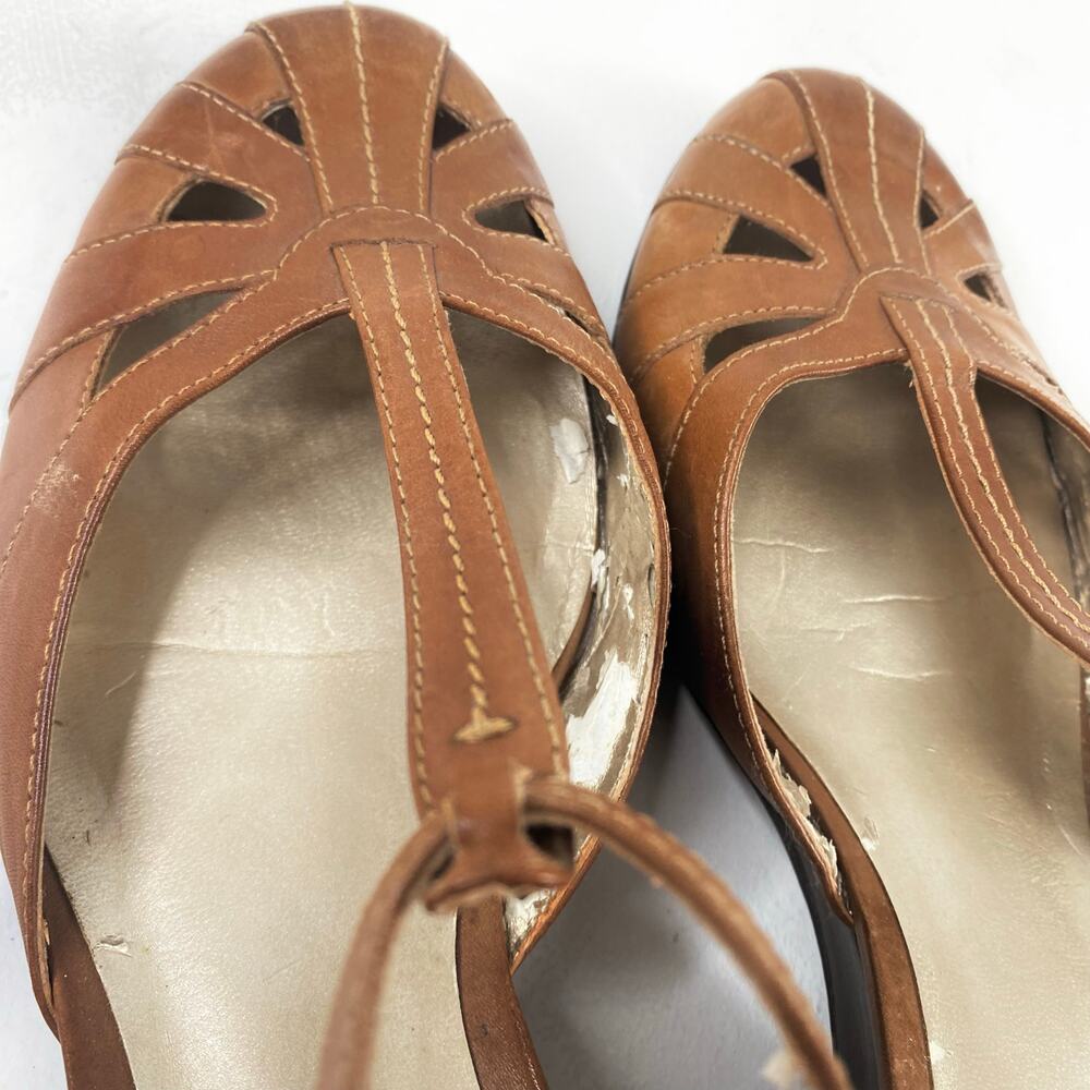 Naturalizer Brown Distressed Leather Wedges Boho T-Strap Sandals sz 10 - Picture 9 of 11